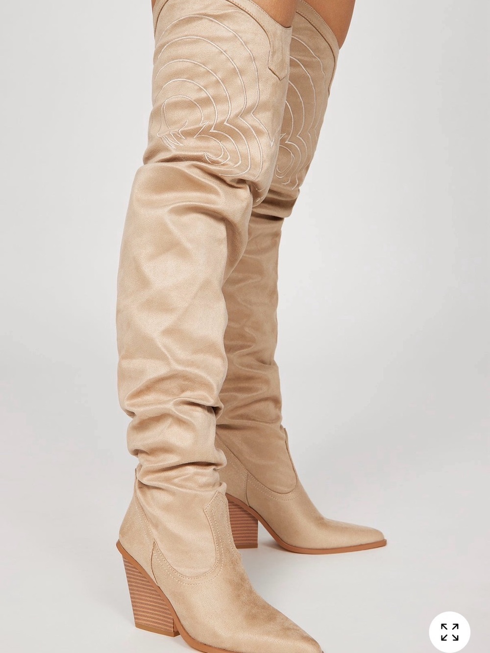 Fashion Nova Beige Over-the-Knee Western Boots